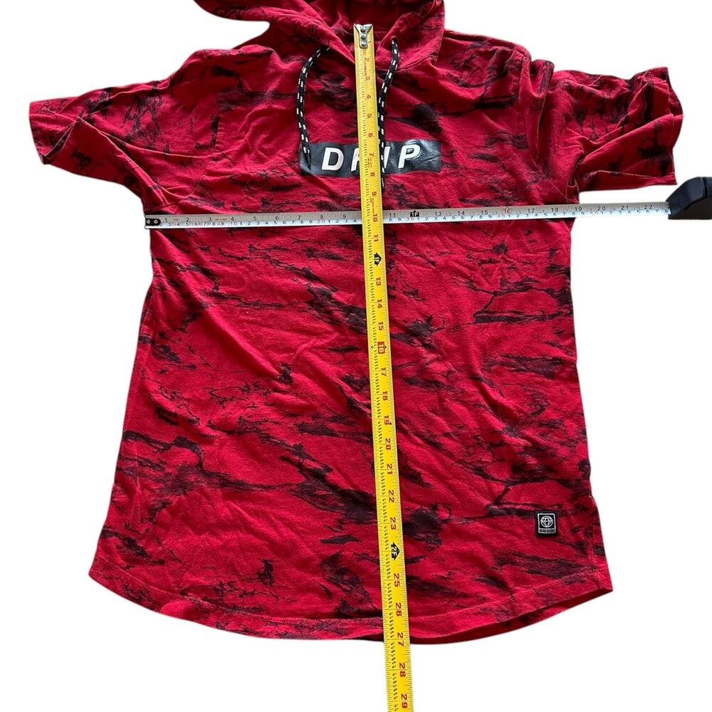 Mens Hooded T-Shirt Size Medium Drip Hoodie Tee Red Black Short Sleeve Casual - Picture 2 of 8